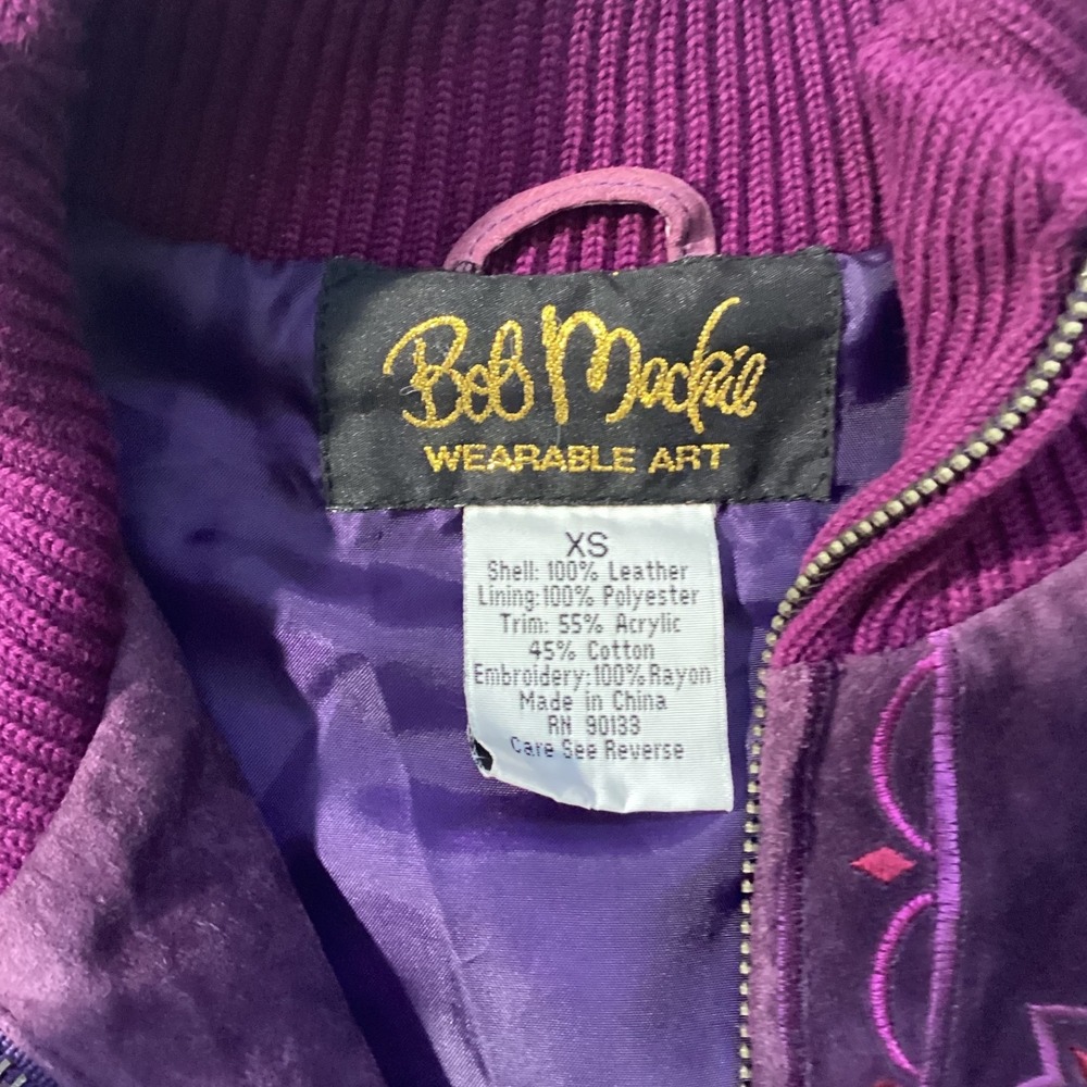 Bob Mackie Wearable Art Purple Suede Jacket Pink Floral Embroidery XS RibbedKnit - Picture 2 of 5